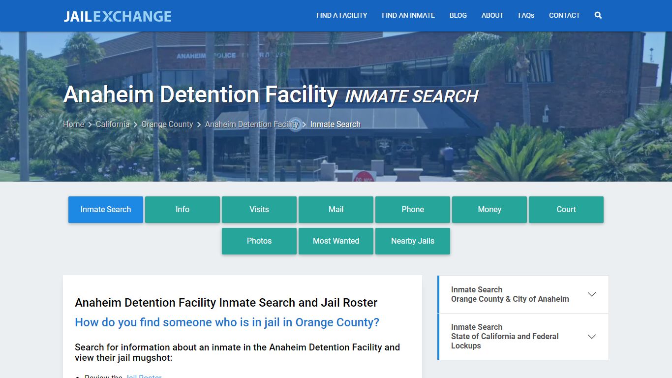 Anaheim Detention Facility Inmate Search - Jail Exchange